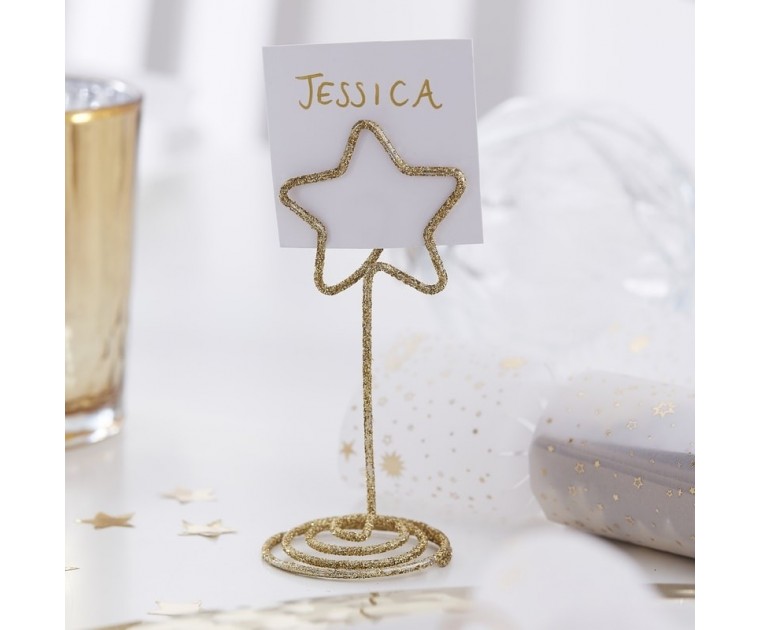 6 Suportes e Marcadores Mesa Estrela Glitter Dour