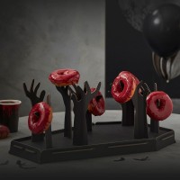 Caixão Suporte de Donuts com mão de Zombie