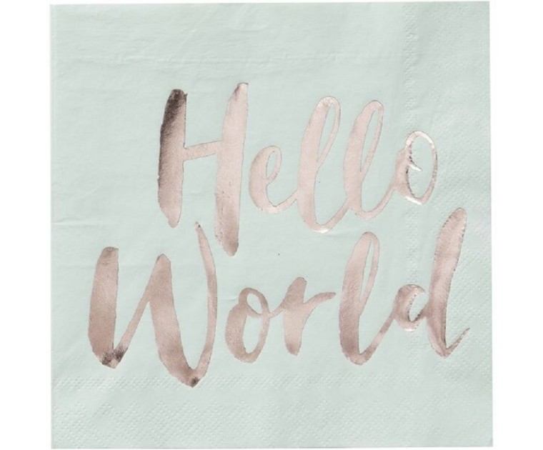 Guardanapos Menta e Rose Gold Hello World