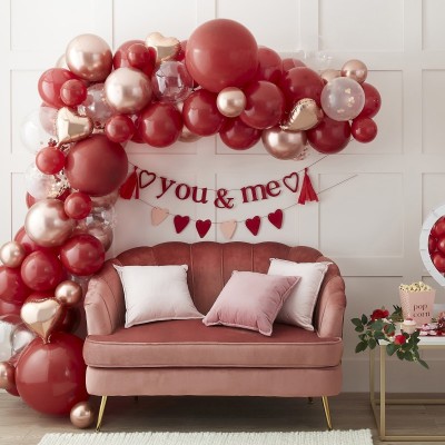 Kit Arco Balões Vermelho, Rosa e Rose Gold São Valentim
