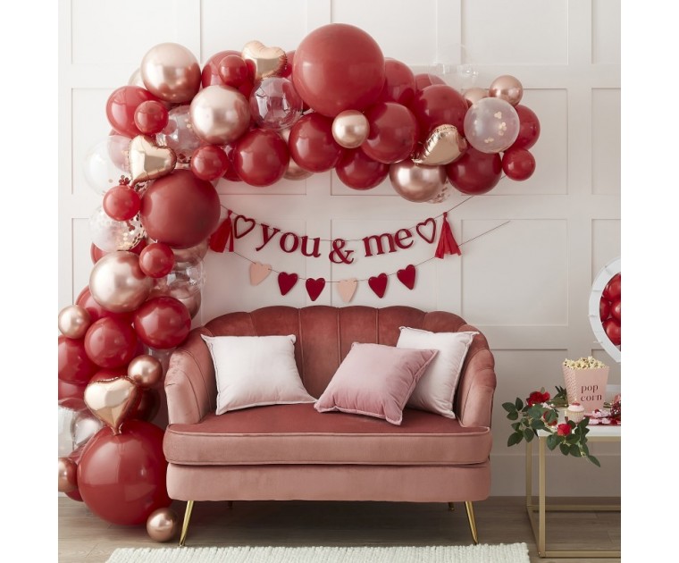 Kit Arco Balões Vermelho, Rosa e Rose Gold São Valentim