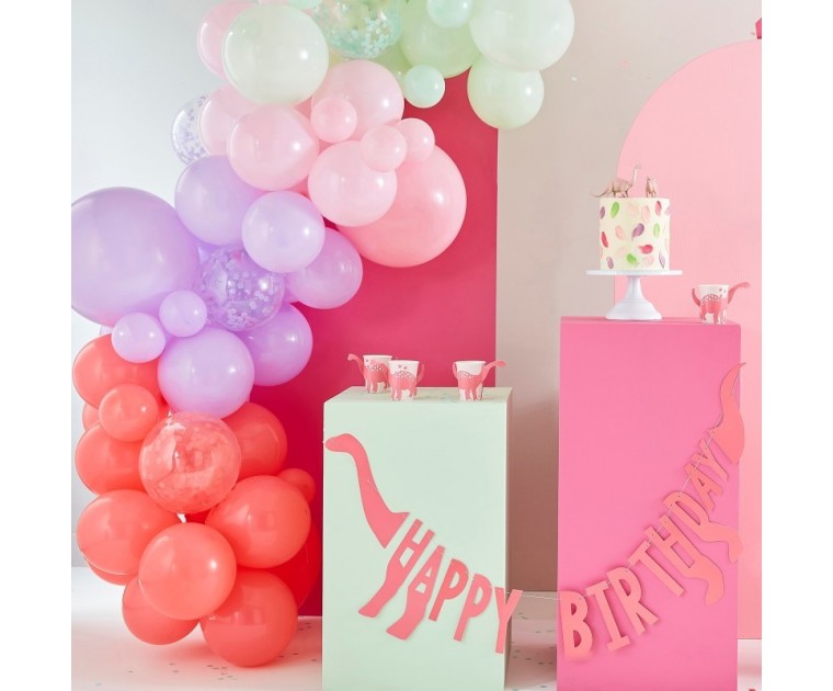 Kit Arco de Balões Rosa, Lilás, Verde Pastel e Confetis