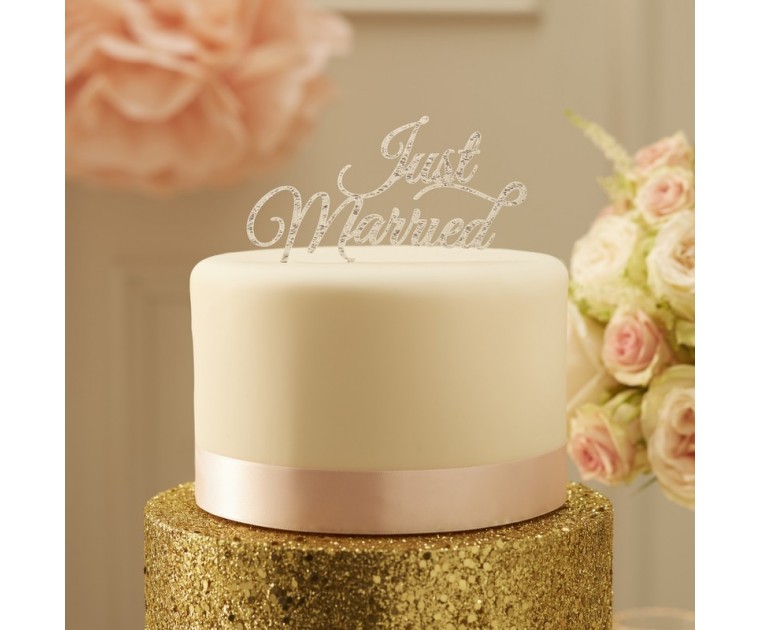 Topo  Just Married Prata Glitter