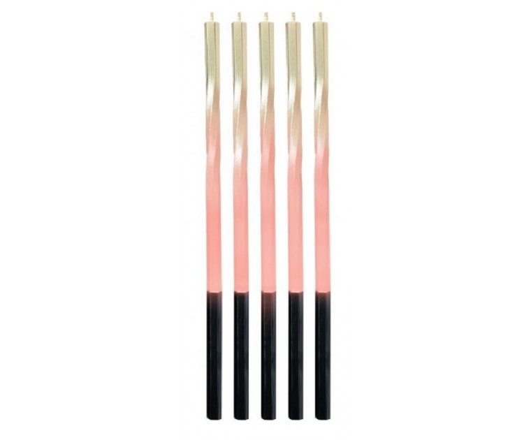 5 Velas Pêssego e Dourado e Azuis 15 cms