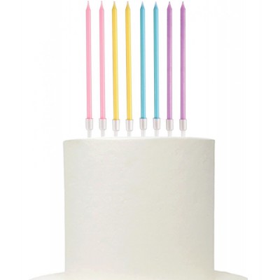 8 Velas Cores Pastel com Suporte 