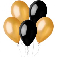 5 Balões Sortidos Pretos e Dourados