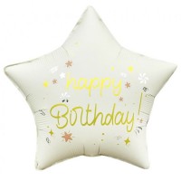Balão Estrela Foil Branco Happy Birthday