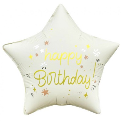 Balão Estrela Foil Branco Happy Birthday