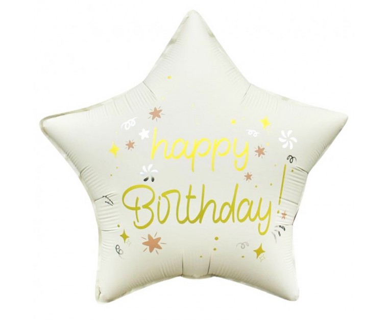 Balão Estrela Foil Branco Happy Birthday