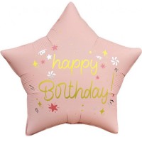 Balão Estrela Rosa Happy Birthday