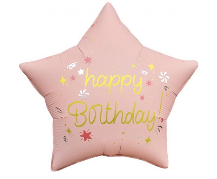 Balão Estrela Rosa Happy Birthday