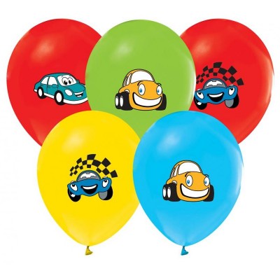 5 Balões Multicoloridos Cartoon Car
