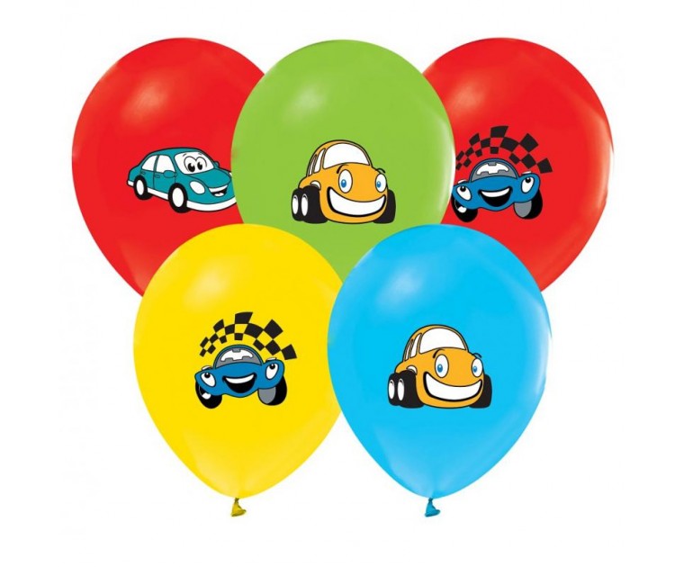 5 Balões Multicoloridos Cartoon Car