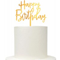 Topo Bolo Acrílico Happy Birthday Dourado