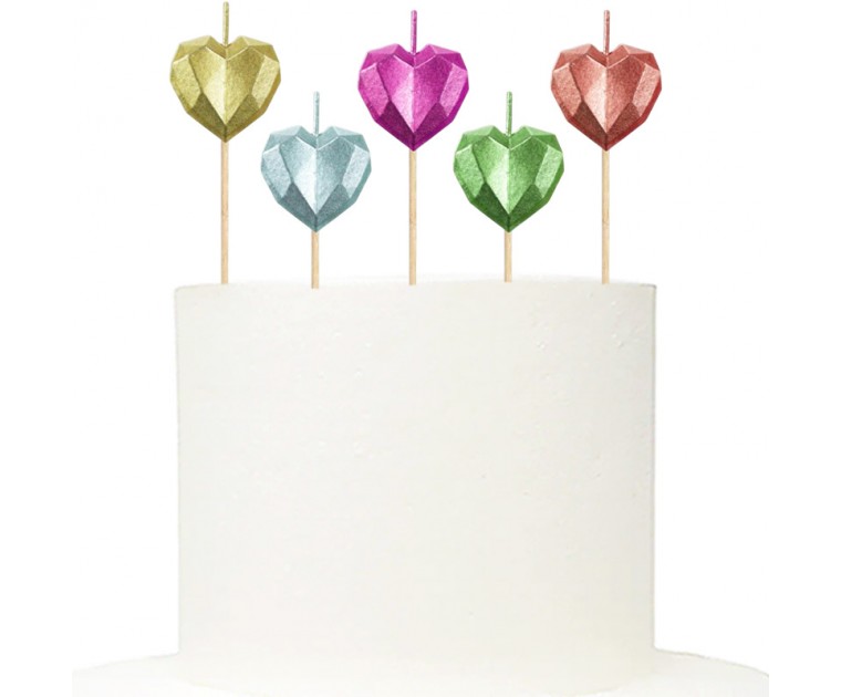 Conj. 5 Velas Corações Lapidados