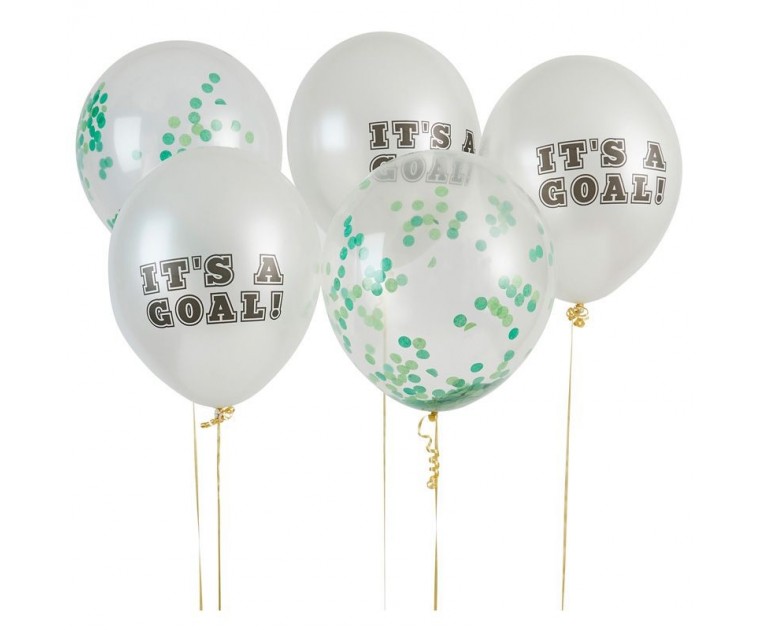 Conj. 5 Balões com confetis 'IT'S A GOAL!'