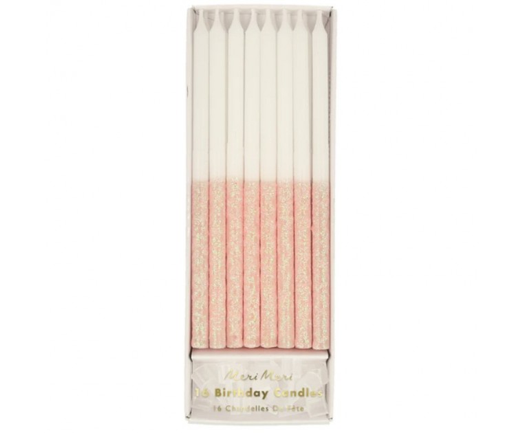 16 Velas Rosa Pastel Glitter