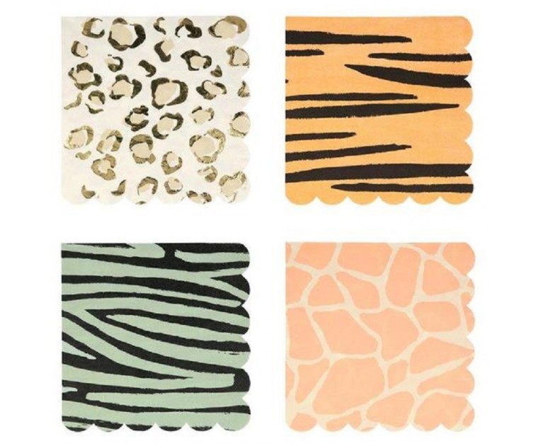 16 Guardanapos Pequenos Sortidos 4 Designs Safari