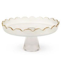 Prato vidro rebordo ondulado dourado 27cms
