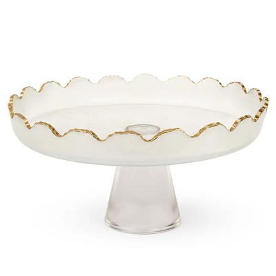 Prato vidro rebordo ondulado dourado 27cms