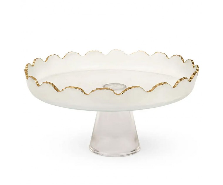 Prato vidro rebordo ondulado dourado 27cms