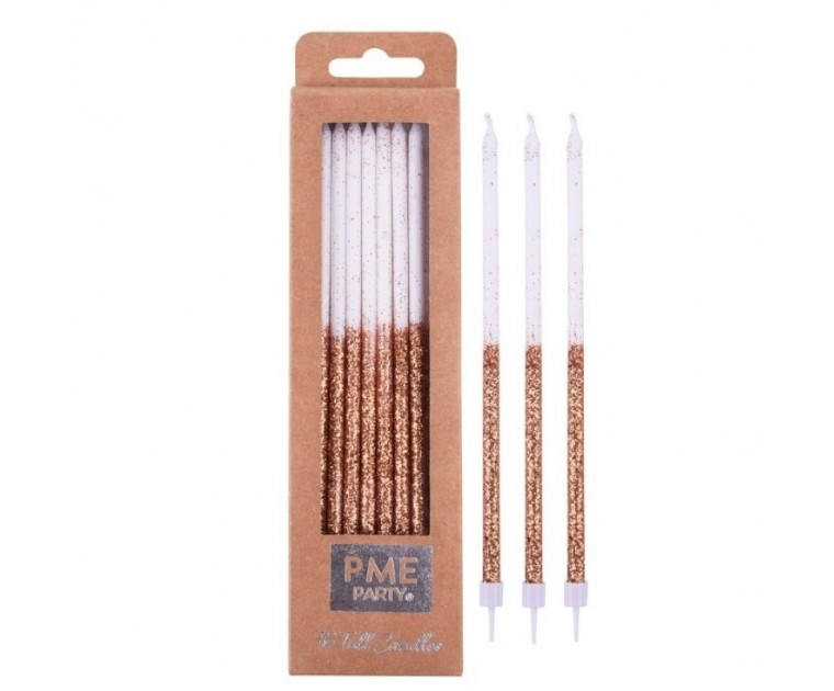 16 Velas Altas Glitter Rose Gold