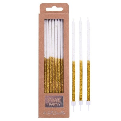 16 Velas Douradas Alltas Glitter