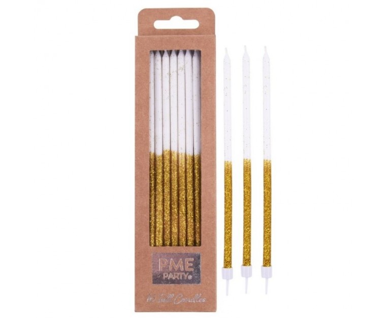 16 Velas Douradas Alltas Glitter