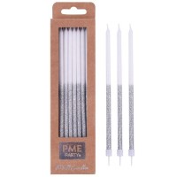 16 Velas Altas Glitter Prata