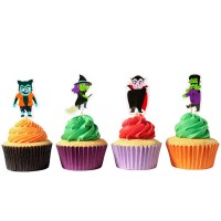 24 Toppers para cupcakes de Halloween Personagens Assustadoras