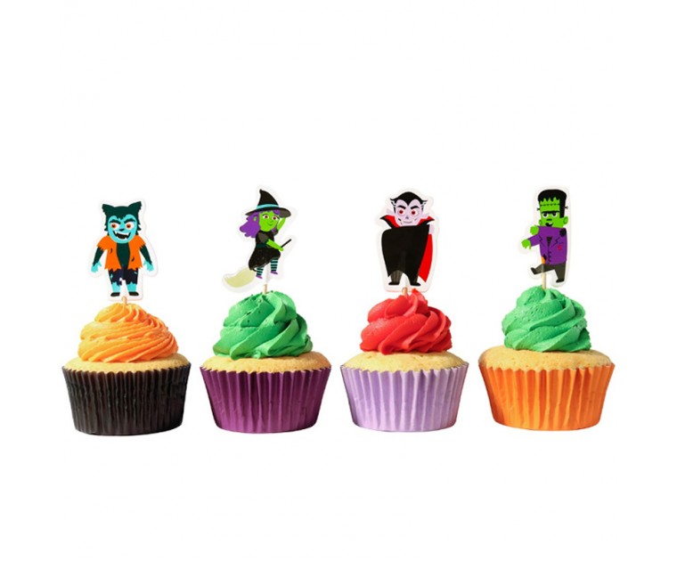 24 Toppers para cupcakes de Halloween Personagens Assustadoras