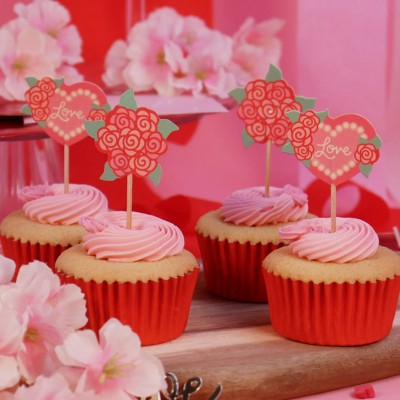 24 Picks Cup Cakes Flores e Corações 