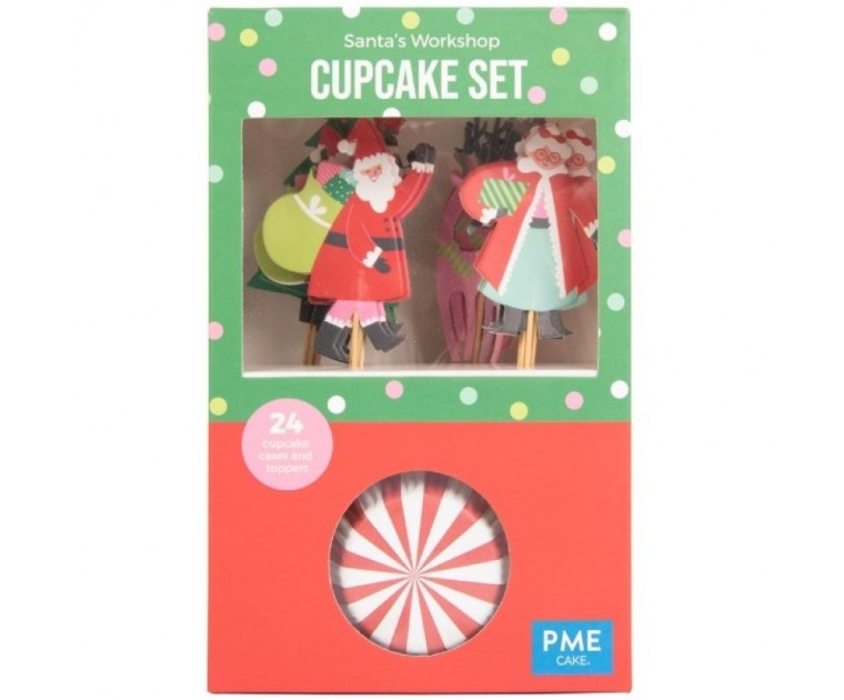 Kit Decoração 24 Cup Cakes Pai Natal