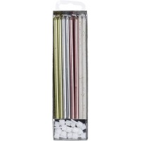 16 Velas Altas Multicoloridas Metálicas e Brancas c/ Glitter PME