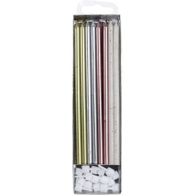 16 Velas Altas Multicoloridas Metálicas e Brancas c/ Glitter PME