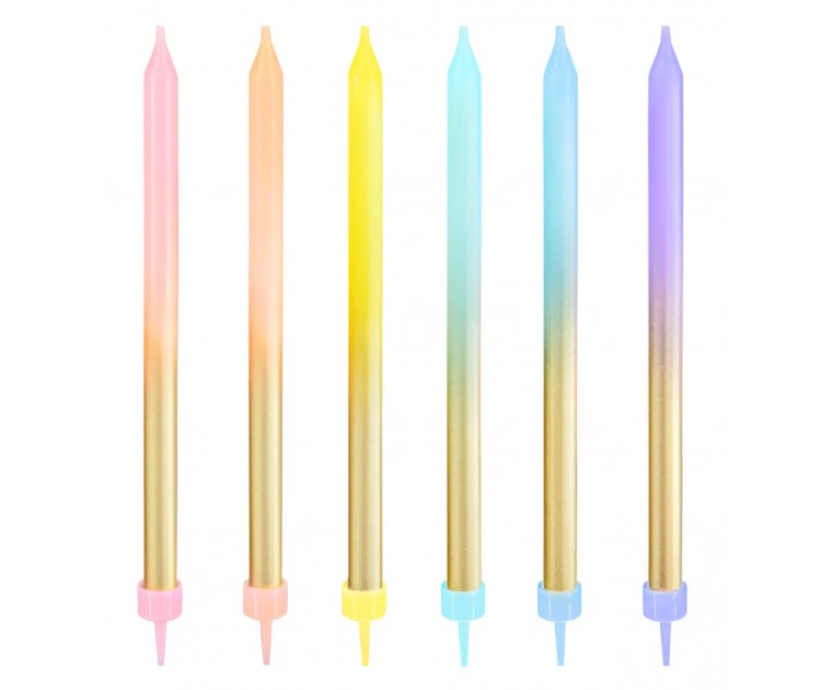 6 Velas Arco Iris com Dourado
