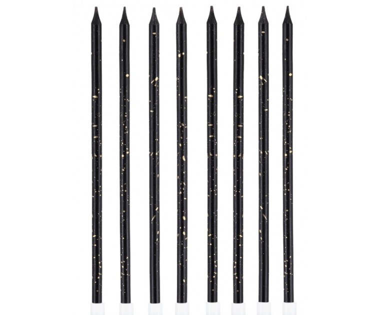 8 Velas Altas Pretas e Douradas