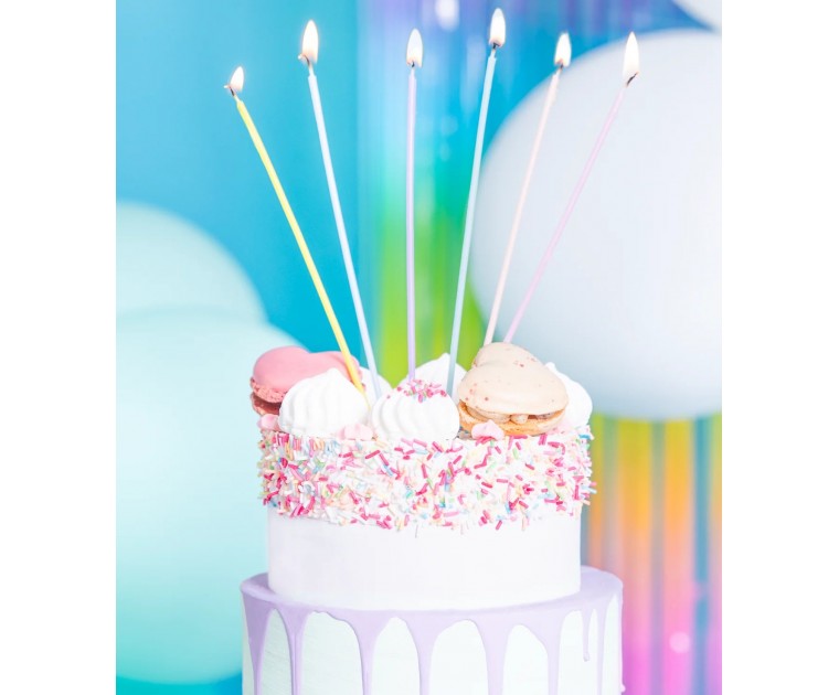 18 Velas Altas e Finas Cores Pastel 