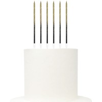 6 velas pretas e douradas com glitter