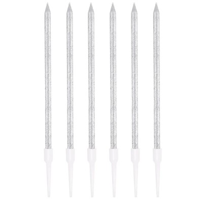 6 Velas prateadas com glitter 6 Velas prateadas com glitter