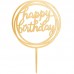 Topo Acrílico Dourado Redondo Happy Birthday