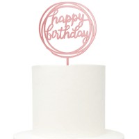 Topo Acrílico Rose Gold Redondo Happy Birthday