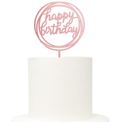 Topo Acrílico Rose Gold Redondo Happy Birthday