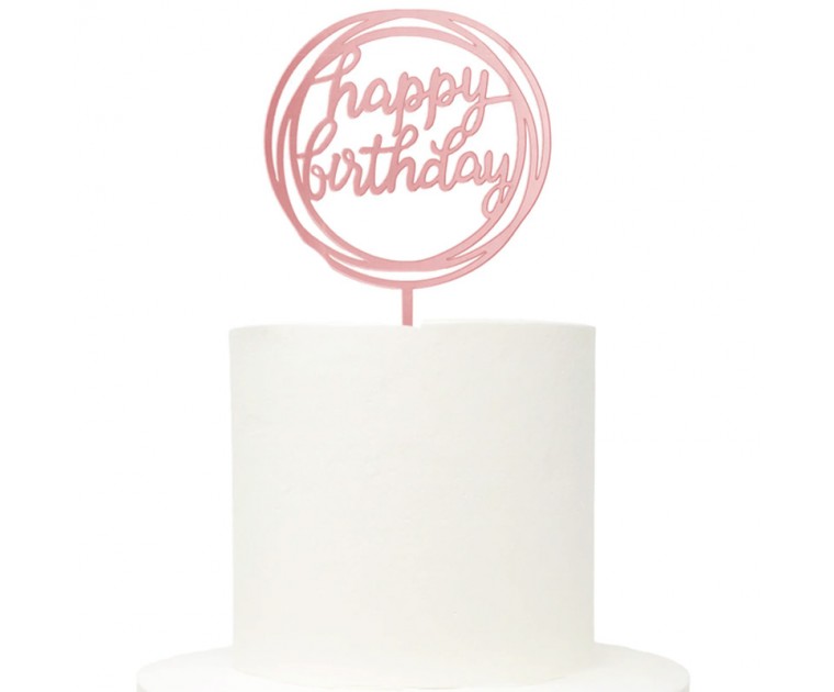 Topo Acrílico Rose Gold Redondo Happy Birthday