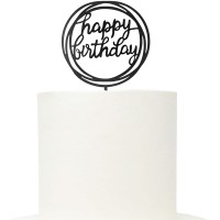 Topo Acrílico Preto Redondo Happy Birthday