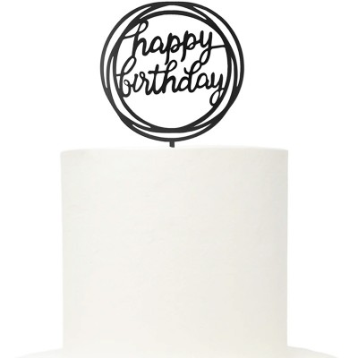 Topo Acrílico Preto Redondo Happy Birthday