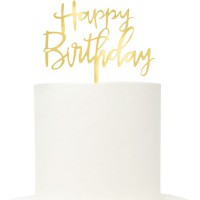 Topo Acrílico "Happy Birthday' Dourado Espelhado
