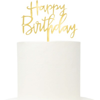 Topo Acrílico "Happy Birthday' Dourado Espelhado