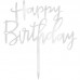 Topo Acrílico "Happy Birthday' Prata Espelhado