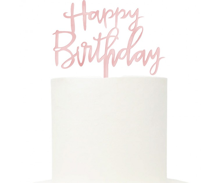 Topo Acrílico Rose Gold 'Happy Birthday' 13cms